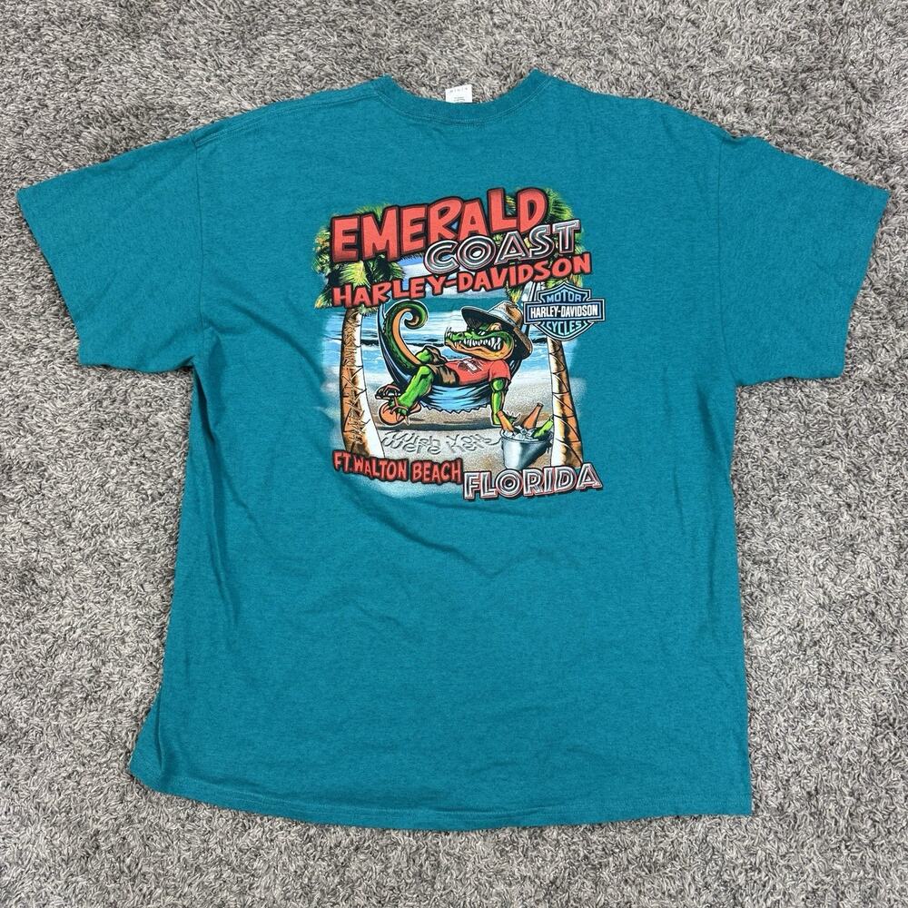 Harley Davidson Fort Walton Beach Emerald Coast Alligator Turquoise Tshirt XL